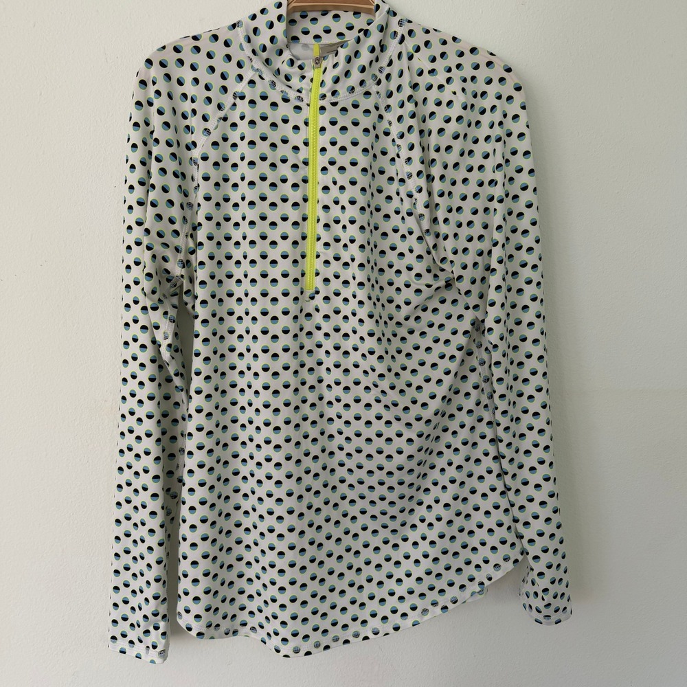 Jofit Womens Quarter Zip Long Sleeve Golf Tennis Top White Neon Polka Dot Medium